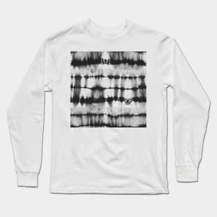 Shibori tie dye black and white horizontal stripes Long Sleeve T-Shirt